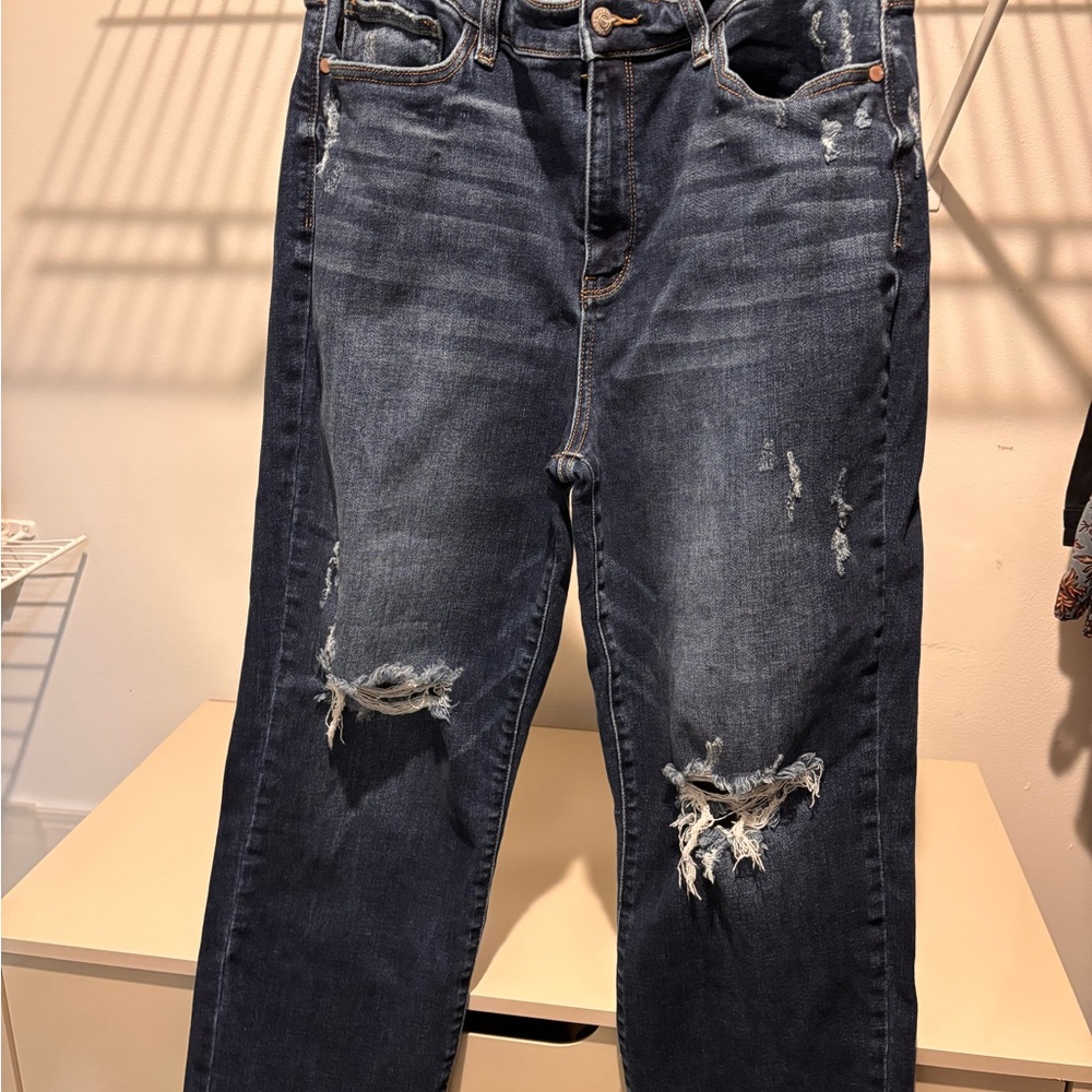 Judy Blue Dark Blue Distressed Boyfriend Jeans